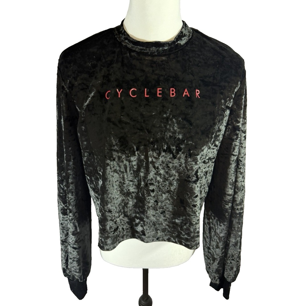 CycleBar Onzie Crushed Velvet Crop Top Black Red‎ Logo M/L Shirt NEW